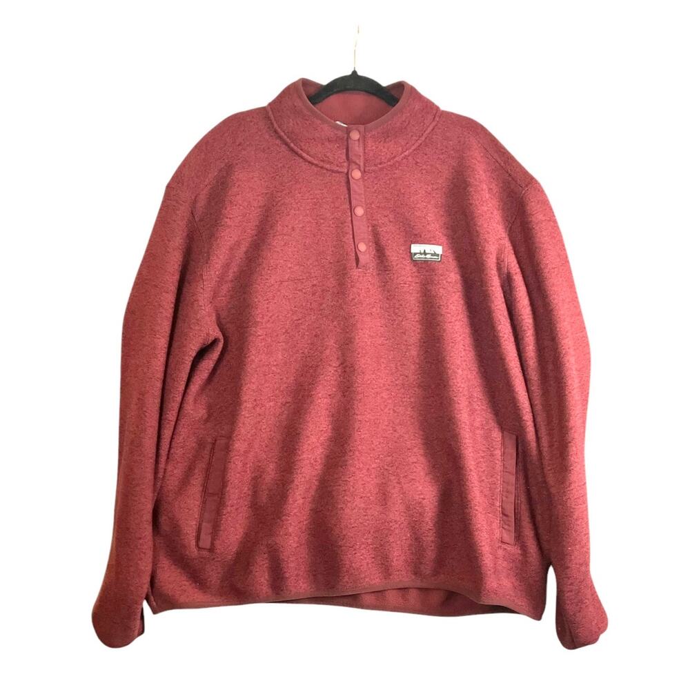 Eddie Bauer Men's Maroon 1/4 Snap Front Classic Fit Knit Fleece Sweater Size XXL